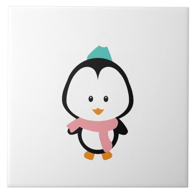 Niedlicher Pinguin-Cartoon Fliese (Vorderseite)