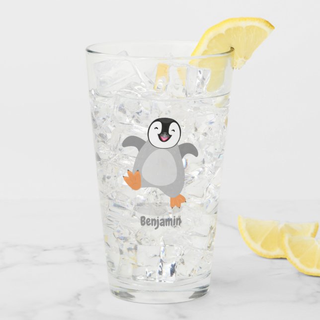 Niedlicher Pinguin-Cartoon Glas (Rückseite Ice)
