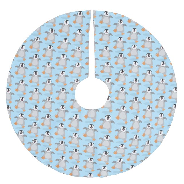 Niedlicher Pinguin-Cartoon Polyester Weihnachtsbaumdecke (Vorderseite)