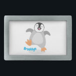 Niedlicher Pinguin-Cartoon Rechteckige Gürtelschnalle<br><div class="desc">Senden Sie ein fröhliches Hallo aus der Antarktis von einem warmen,  flauschigen Pinguin! Dieses niedliche Kaiserpinguin-Küken springt vor Freude. Gezeichnet in lustigen Cartoon Stil.</div>