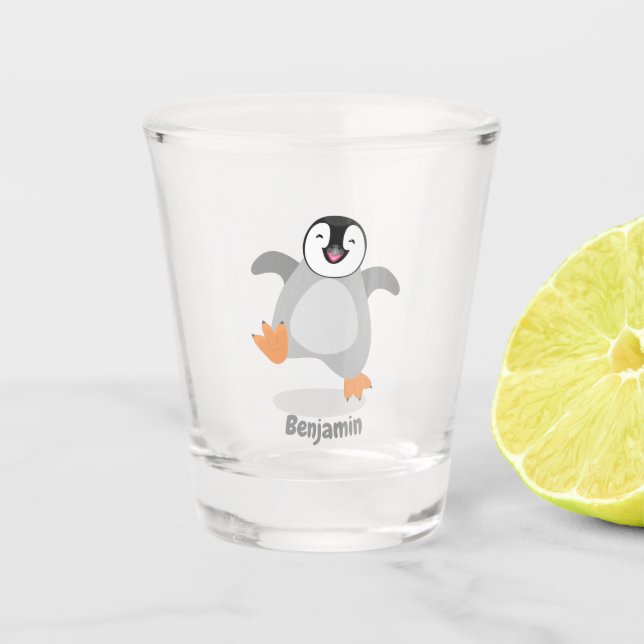Niedlicher Pinguin-Cartoon Schnapsglas (Vorderseite)