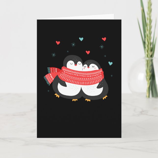 Niedlicher Pinguin Couple Weihnachten Liebe Karte (Vorderseite)