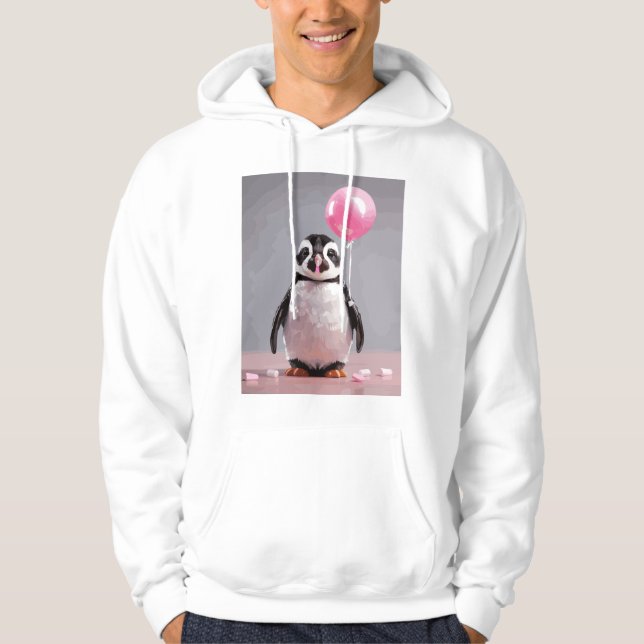 Niedlicher Pinguin, der Luftballons mit rosa Kaugu Hoodie (Vorderseite)