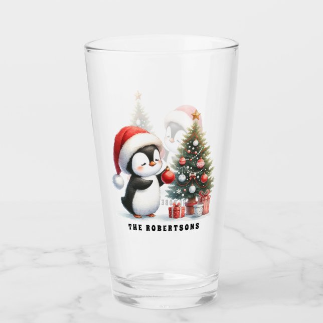 Niedlicher Pinguin der Weihnachtsmannmütze Weihnac Glas (Vorderseite)