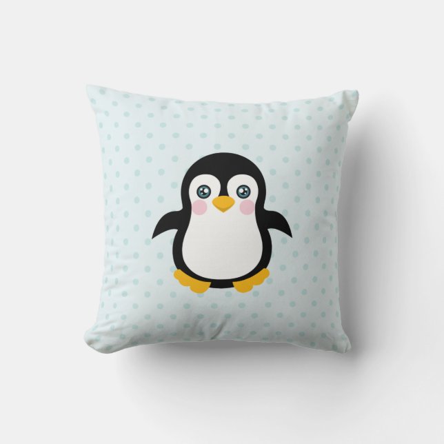Niedlicher Pinguin Design Blue Polka Dot Hintergru Kissen (Vorderseite)