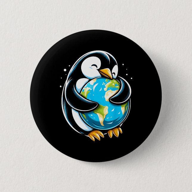 Niedlicher Pinguin Earth Day Funny Animal Earth Da Button (Vorderseite)