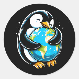 Niedlicher Pinguin Earth Day Funny Animal Earth Da Runder Aufkleber