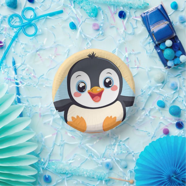 Niedlicher Pinguin Face Safari Zoo Dschungel Gebur Pappteller (Party)
