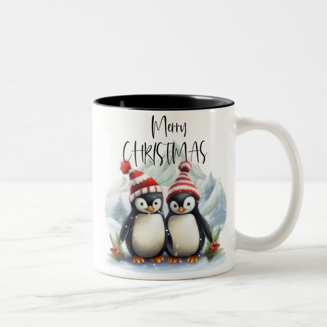 Niedlicher Pinguin / Frohe Weihnachten Zweifarbige Tasse (Rechts)