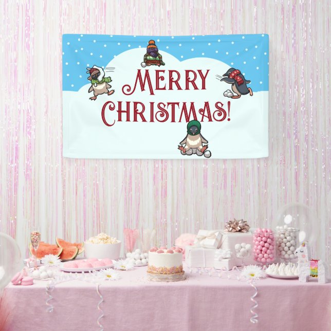 Niedlicher Pinguin Frohe Weihnachts-Snowball-Kampf Banner (Party)