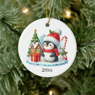 Niedlicher Pinguin fügen Datum und Nachricht Weihn Keramik Ornament