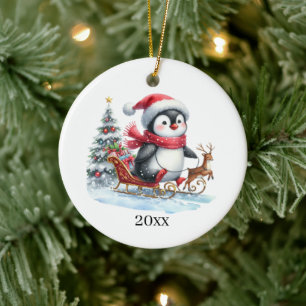 Niedlicher Pinguin fügen Datum und Nachricht Weihn Keramik Ornament
