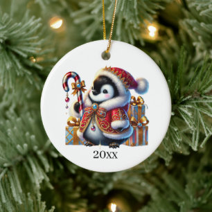 Niedlicher Pinguin fügen Datum und Nachricht Weihn Keramik Ornament