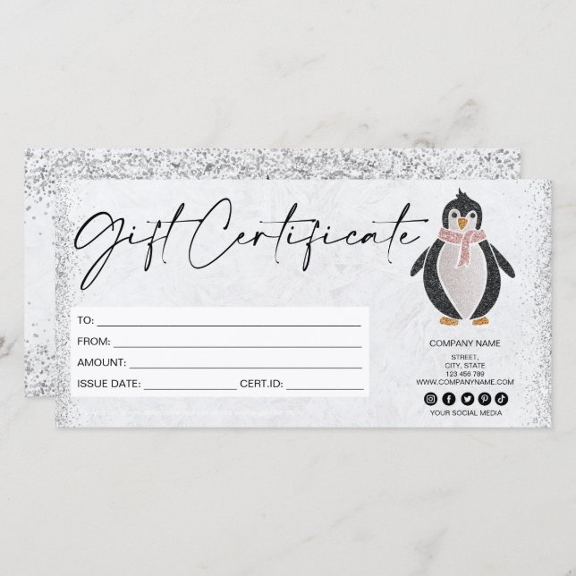 niedlicher Pinguin-Geschenkgutschein für moderne G (Vorne/Hinten)