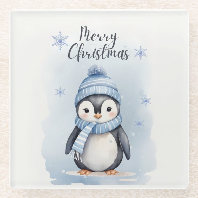 "Niedlicher Pinguin" Glasuntersetzer (Vorderseite)