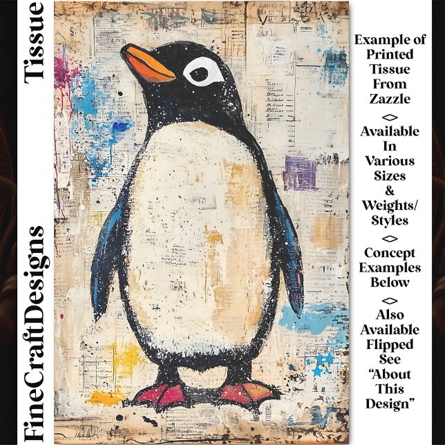 Niedlicher Pinguin, Grungy Paper Collage DJ1L Deco Seidenpapier (Von Creator hochgeladen)