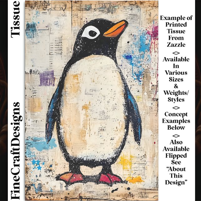 Niedlicher Pinguin, Grungy Paper Collage DJ1R Deco Seidenpapier (Von Creator hochgeladen)