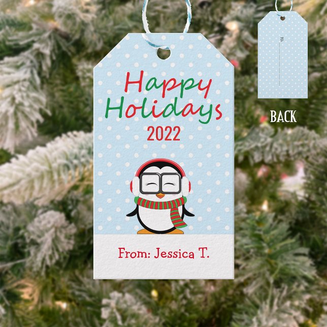 Niedlicher Pinguin Happy Holidays - Geschenktag Geschenkanhänger (Von Creator hochgeladen)