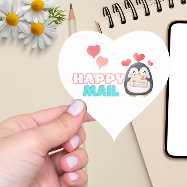 Niedlicher Pinguin Happy Mail Heart Sticker (Von Creator hochgeladen)