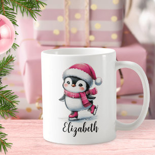 Niedlicher Pinguin Ice Skaten Custom Pink Weihnach Kaffeetasse