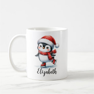 Niedlicher Pinguin Ice Skaten Custom Red Christmas Kaffeetasse