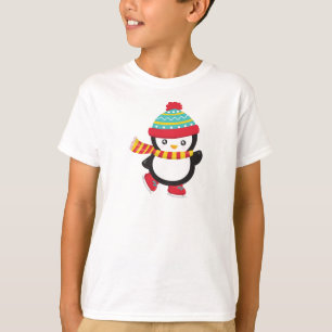 Niedlicher Pinguin, Ice Skaten Penguin, Hut, Scarf T-Shirt