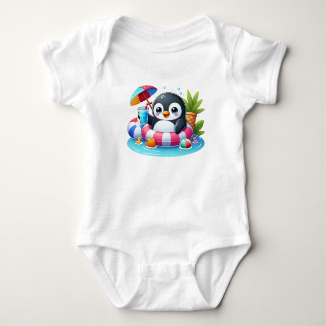 Niedlicher Pinguin im Sommer Baby Strampler (Vorderseite)