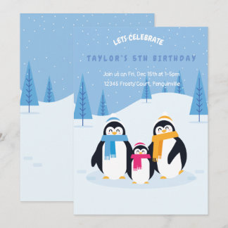 niedlicher Pinguin im Winter Geburtstagsausweis Einladung