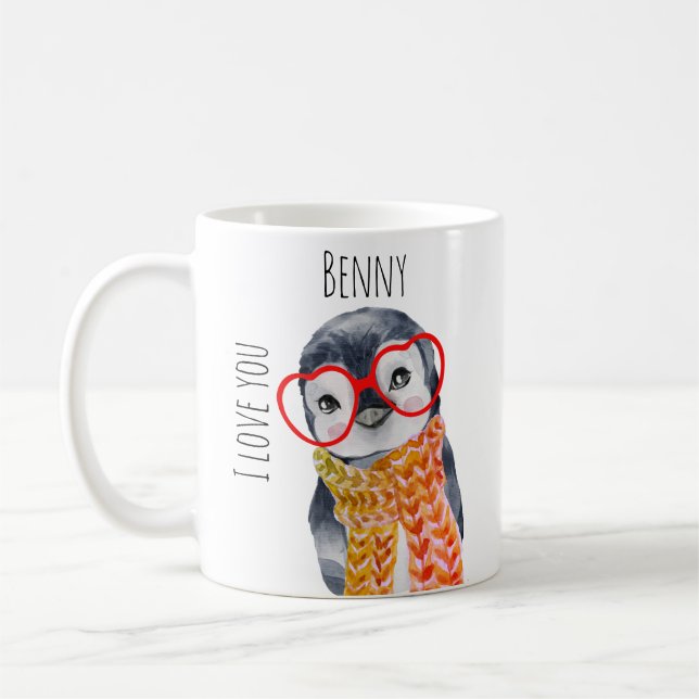 Niedlicher Pinguin in Brille Liebe Sie für Kinder  Kaffeetasse (Links)