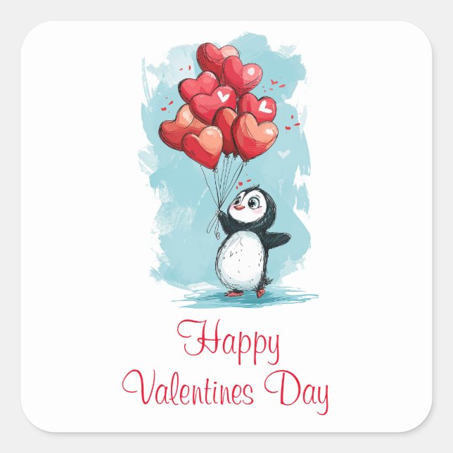 niedlicher Pinguin in der Liebe für den Valentinst Quadratischer Aufkleber (Vorderseite)
