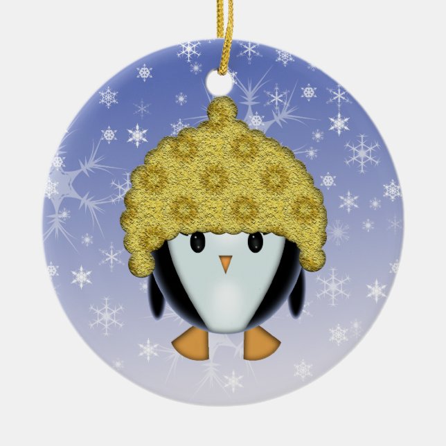 Niedlicher Pinguin in Hutschmuck Keramik Ornament (Vorne)