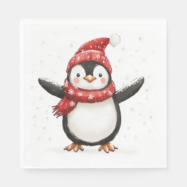 niedlicher Pinguin in Schal und Hut für den Winter Serviette (Vorderseite)