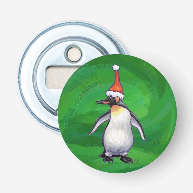 Niedlicher Pinguin in Weihnachtsmannmütze auf Gree Flaschenöffner (Vorderseite)