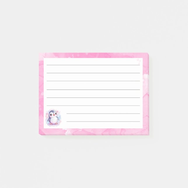 Niedlicher Pinguin Lined Pink Sticky Notes - 4"x3" Post-it Klebezettel (Vorderseite)