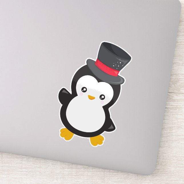 Niedlicher Pinguin, Little Pinguin, Top Hat Aufkleber (Detail)