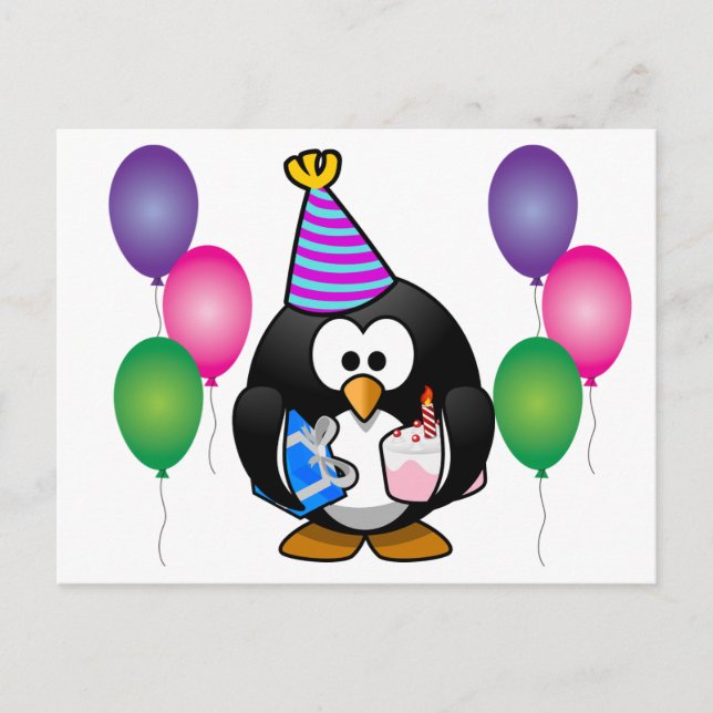 Niedlicher Pinguin mit Ballon Postkarte (Vorderseite)
