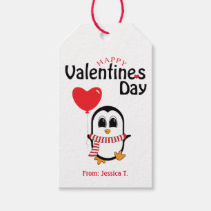 Niedlicher Pinguin mit Balloon Valentine Tag (weiß Geschenkanhänger