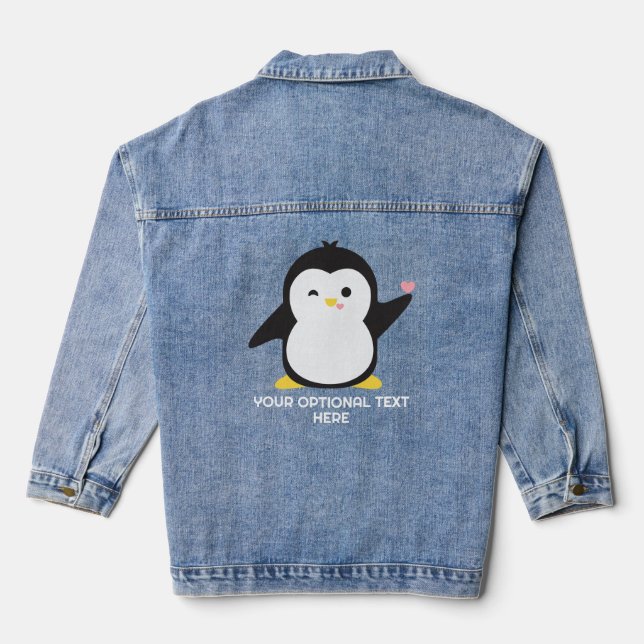 Niedlicher Pinguin mit benutzerdefiniertem Text Jeansjacke (Rückseite)