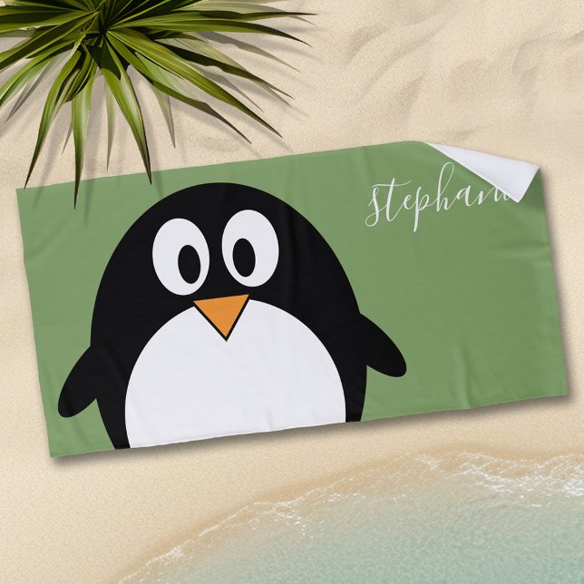 Niedlicher Pinguin mit handgeschriebenem Whimsikgr Strandtuch (Personalized Beach Towel - Add Name)