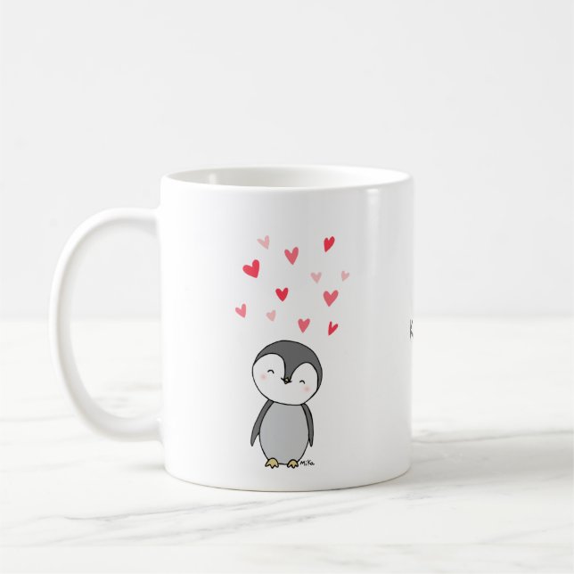 Niedlicher Pinguin mit Herzen Penguin Liebhaber In Kaffeetasse (Links)