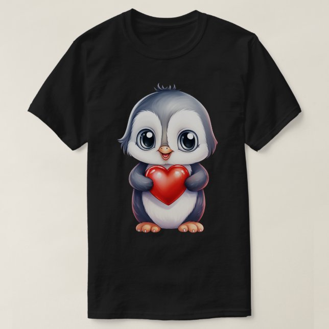 Niedlicher Pinguin mit Herzfunktion T-Shirt (Design vorne)