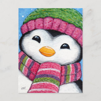 Niedlicher Pinguin mit Hut und Scarf Postkarte