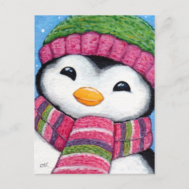 Niedlicher Pinguin mit Hut und Scarf Postkarte (Vorderseite)