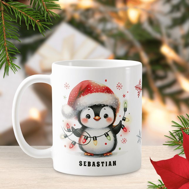 Niedlicher Pinguin mit Lichtern Personalisiert Wei Kaffeetasse (Von Creator hochgeladen)
