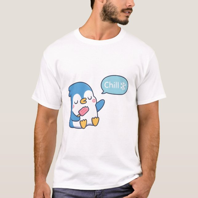 Niedlicher Pinguin mit Popsison sagt: Chill T-Shirt (Vorderseite)