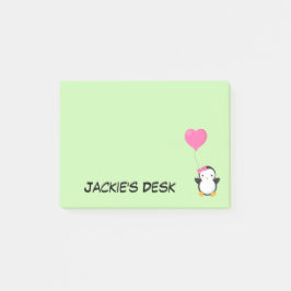 Niedlicher Pinguin mit rosa Bow und rosa Herzballo Post-it Klebezettel