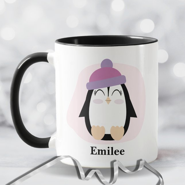 Niedlicher Pinguin mit rosa Lila Huttierhitzen Tasse (Von Creator hochgeladen)