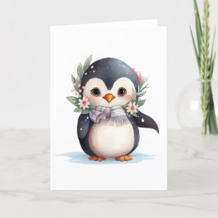 Niedlicher Pinguin mit Scarf und Holly BLANK Feiertagskarte
