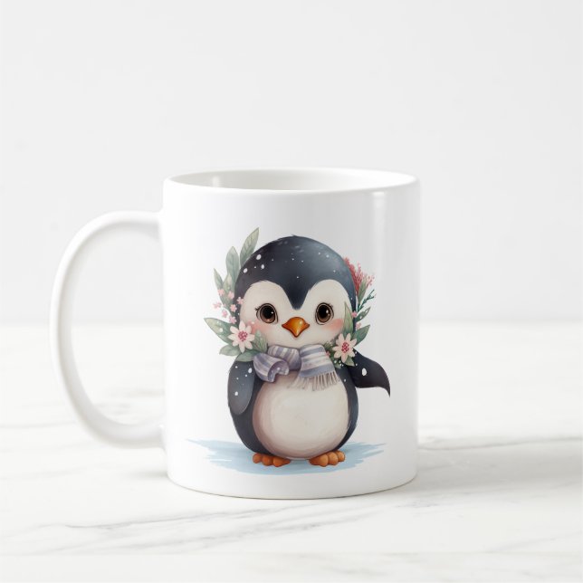 Niedlicher Pinguin mit Scarf und Holly Kaffeetasse (Links)