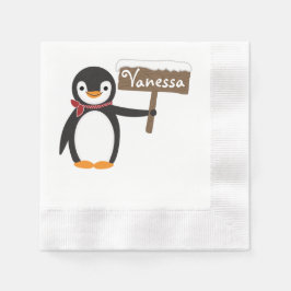 Niedlicher Pinguin mit Scarf und Holzschild Serviette